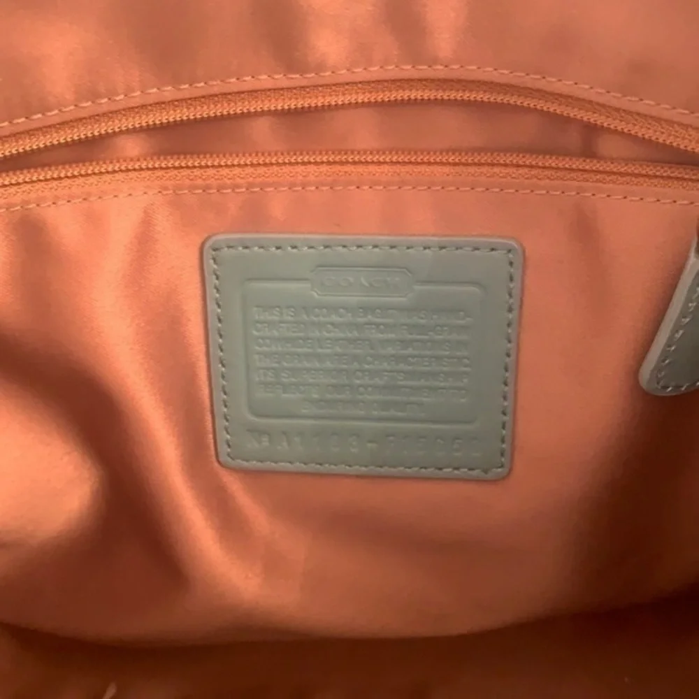 COACH purse blue patent signature framed carryall bag